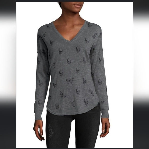 Skull Cashmere Cotton Sweater Top - Picture 1 of 5